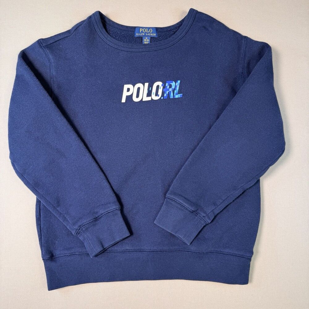 Polo Ralph Lauren Kids Navy Blue Graphic Logo Crewneck Sweatshirt Size Med 10/12